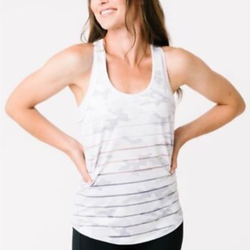 Zyia Active Havana White Gray Camo Stripe Racerback Tank Top Lightweight Small